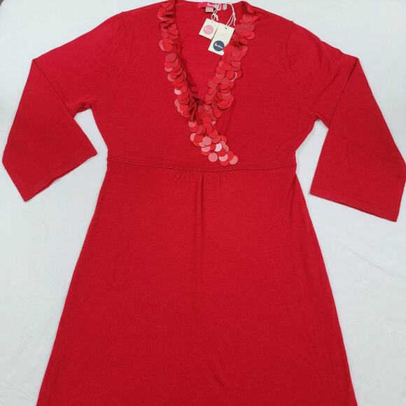 Boden Women's Red Paillette Detail Crossover Wool Dress - Picture 1 of 8
